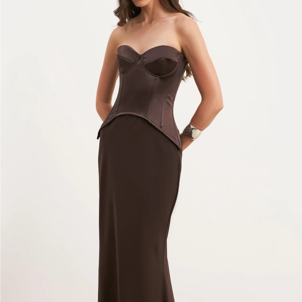 Strapless Brown Corset Evening Dress